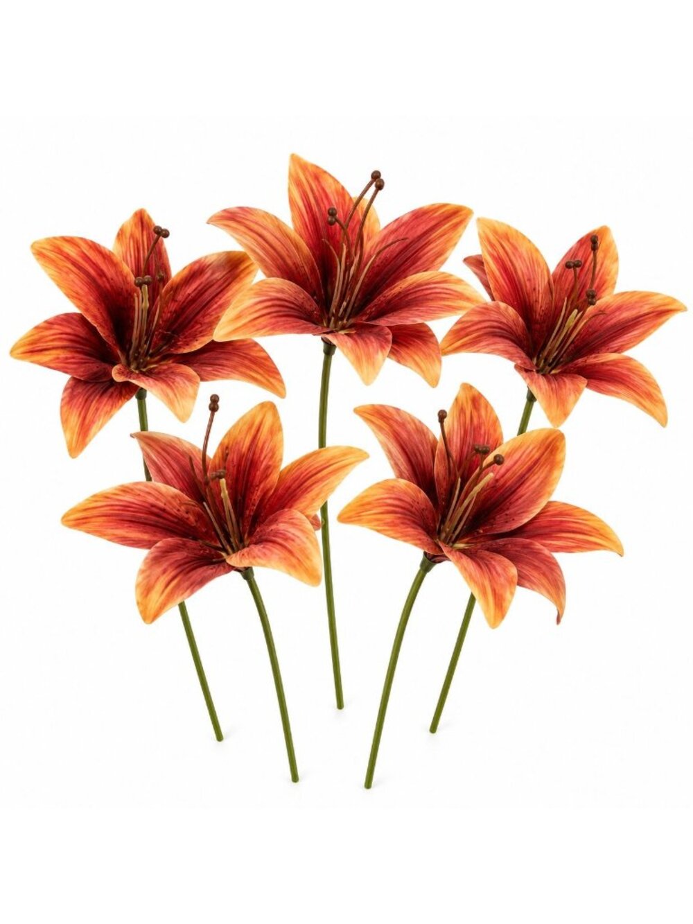 Set of 5 Burnt Orange Artificial Lily Stems 8 Inch Copper Burgundy Fall Floral D